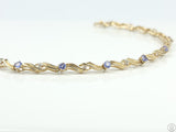 14k Yellow Gold Tennis Bracelet with Lilac Stones and Diamonds 7.5 Inch