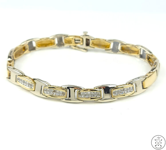 Vintage 14k Yellow Gold Bracelet with 1.75 ctw Diamonds 7.5 Inch Princess Cut