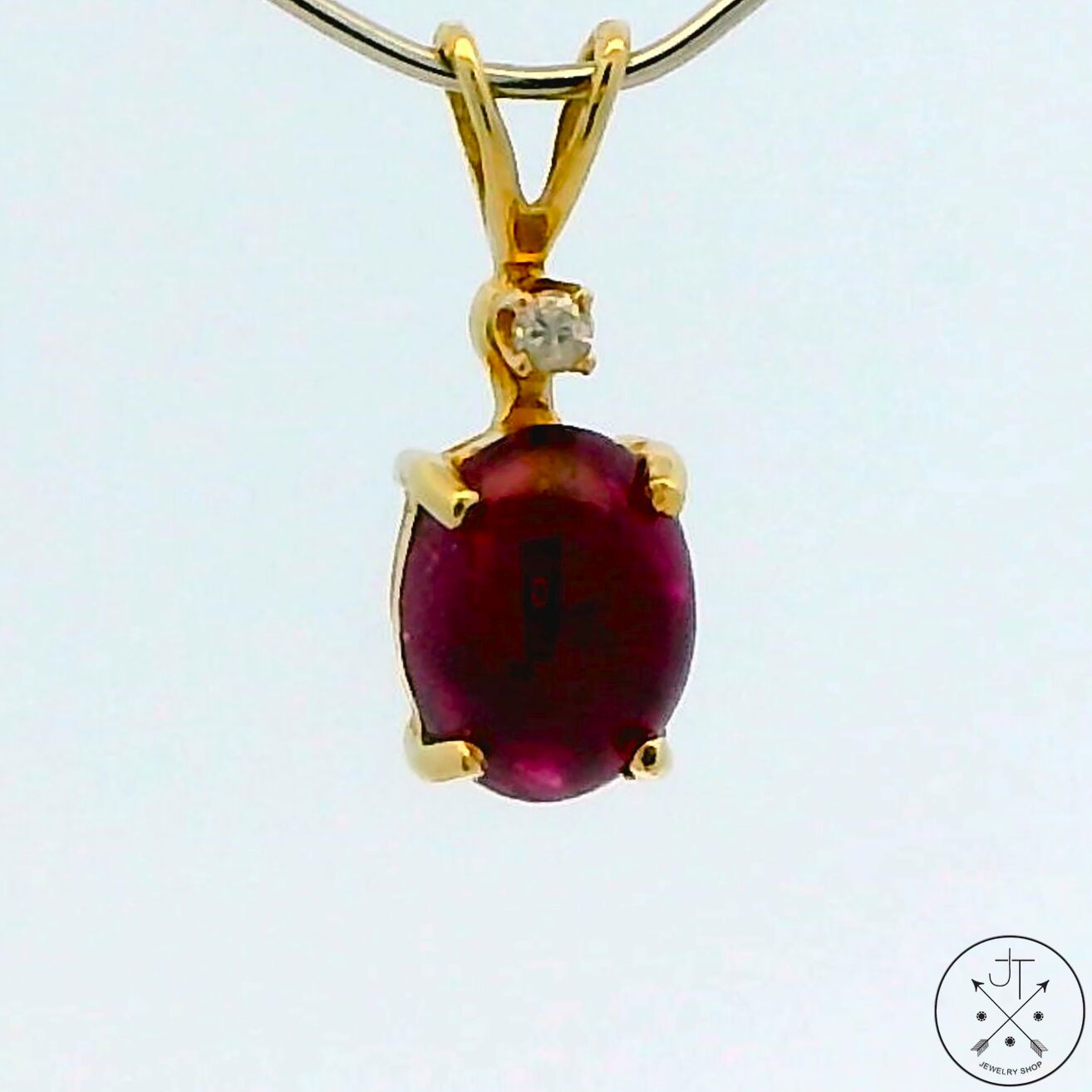 Vintage 14k Yellow Gold Pendant with 1.36 Ruby Cabochon and Diamond