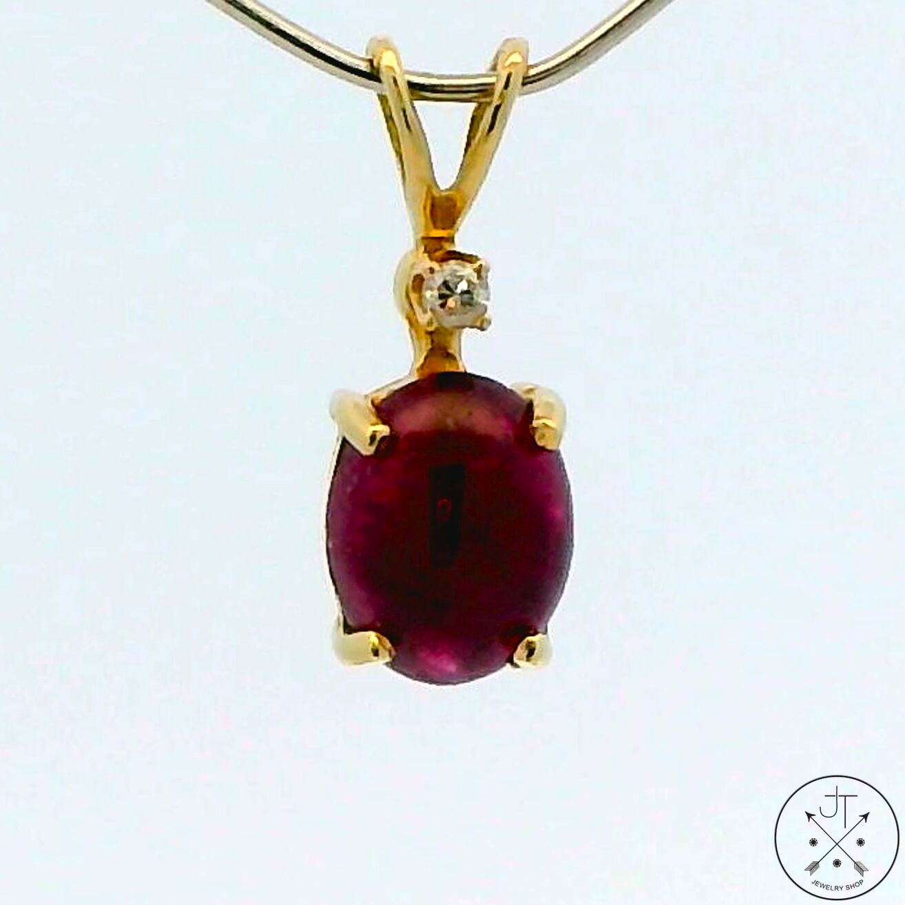 Vintage 14k Yellow Gold Pendant with 1.36 Ruby Cabochon and Diamond