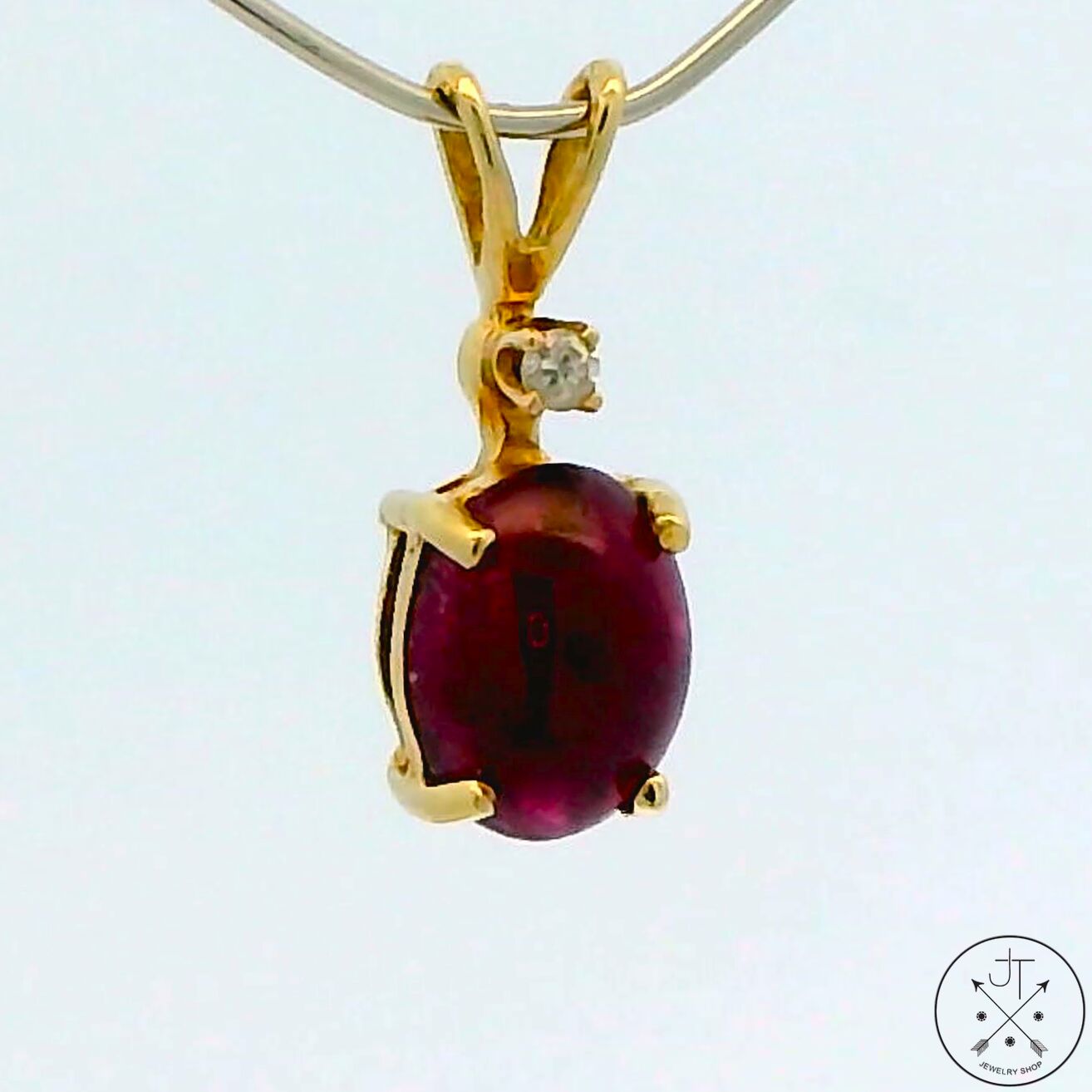 Vintage 14k Yellow Gold Pendant with 1.36 Ruby Cabochon and Diamond