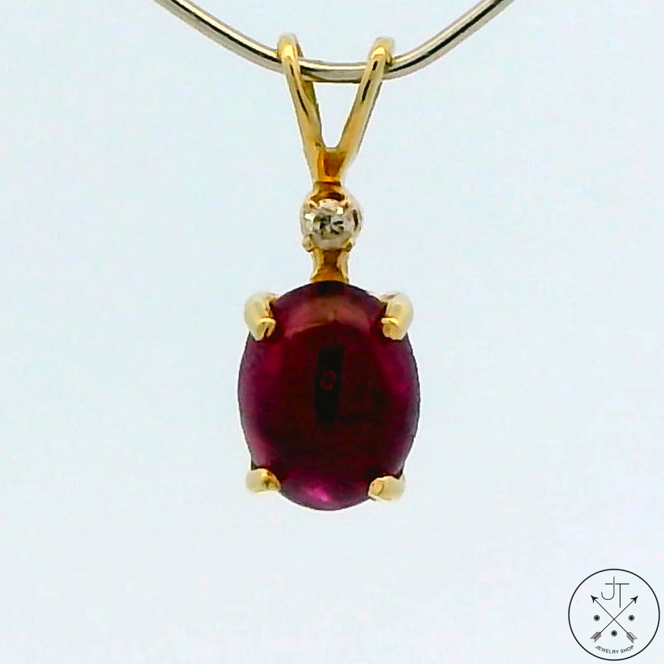 Vintage 14k Yellow Gold Pendant with 1.36 Ruby Cabochon and Diamond