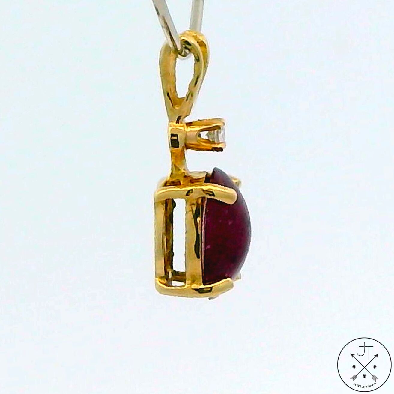 Vintage 14k Yellow Gold Pendant with 1.36 Ruby Cabochon and Diamond