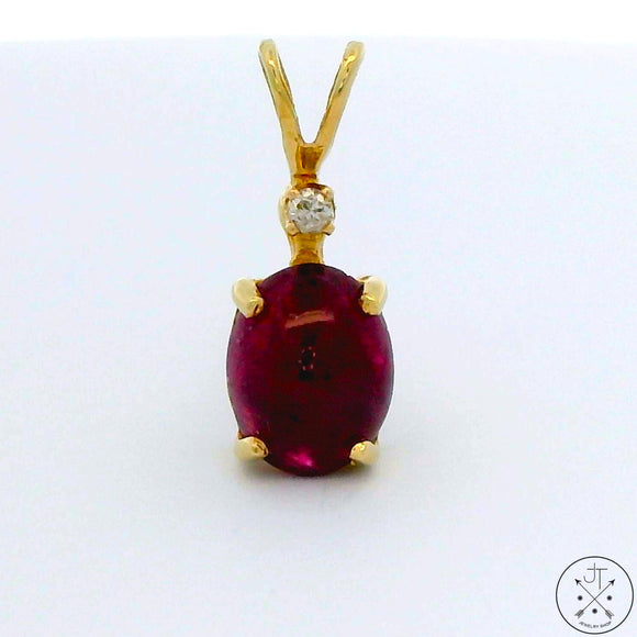 Vintage 14k Yellow Gold Pendant with 1.36 Ruby Cabochon and Diamond