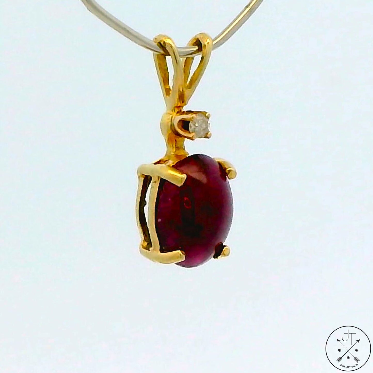 Vintage 14k Yellow Gold Pendant with 1.36 Ruby Cabochon and Diamond