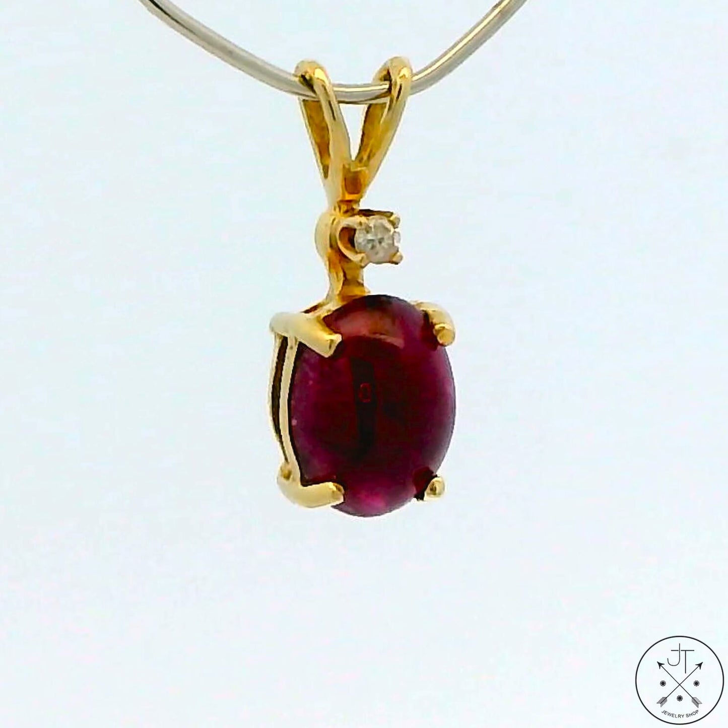 Vintage 14k Yellow Gold Pendant with 1.36 Ruby Cabochon and Diamond