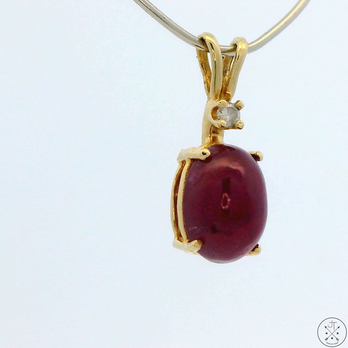 Vintage 14k Yellow Gold Pendant with 2.47 carat Ruby Cabochon and Diamond