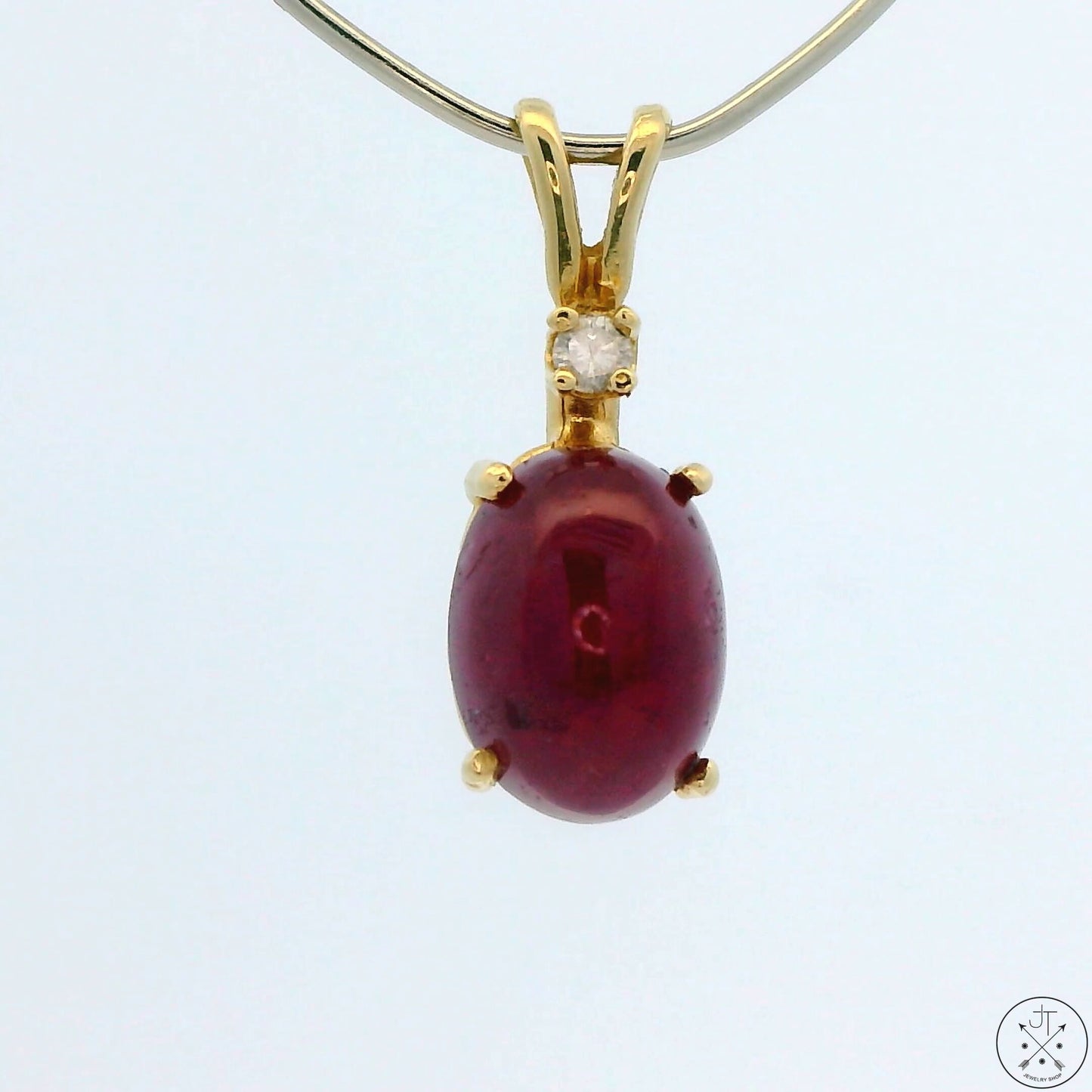 Vintage 14k Yellow Gold Pendant with 2.47 carat Ruby Cabochon and Diamond