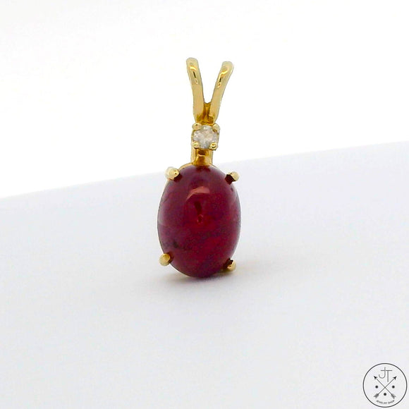 Vintage 14k Yellow Gold Pendant with 2.47 carat Ruby Cabochon and Diamond