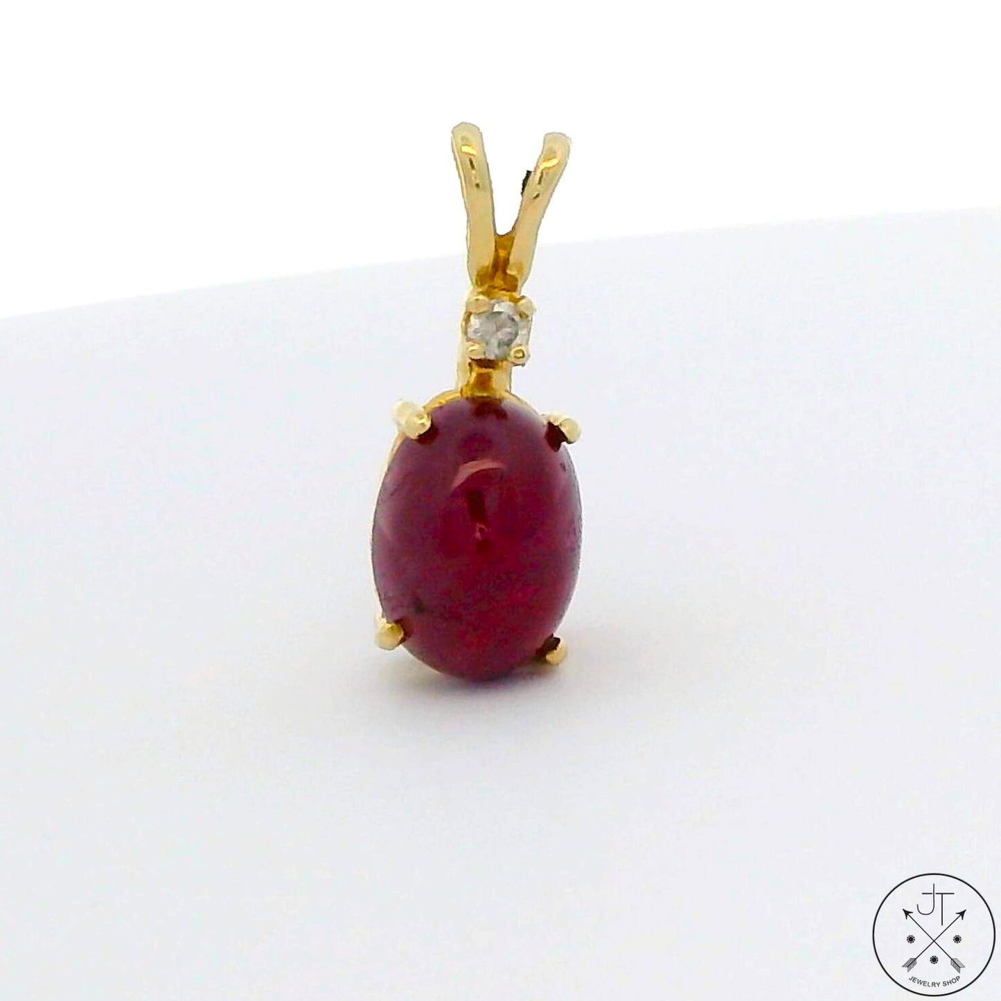 Vintage 14k Yellow Gold Pendant with 2.47 carat Ruby Cabochon and Diamond
