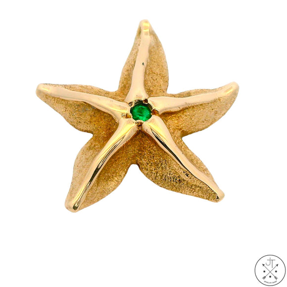 Vintage 14k Gold Starfish Pendant with Emerald