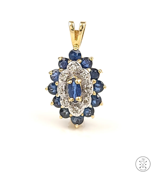 10k Yellow Gold Pendant with Sapphire and Diamond