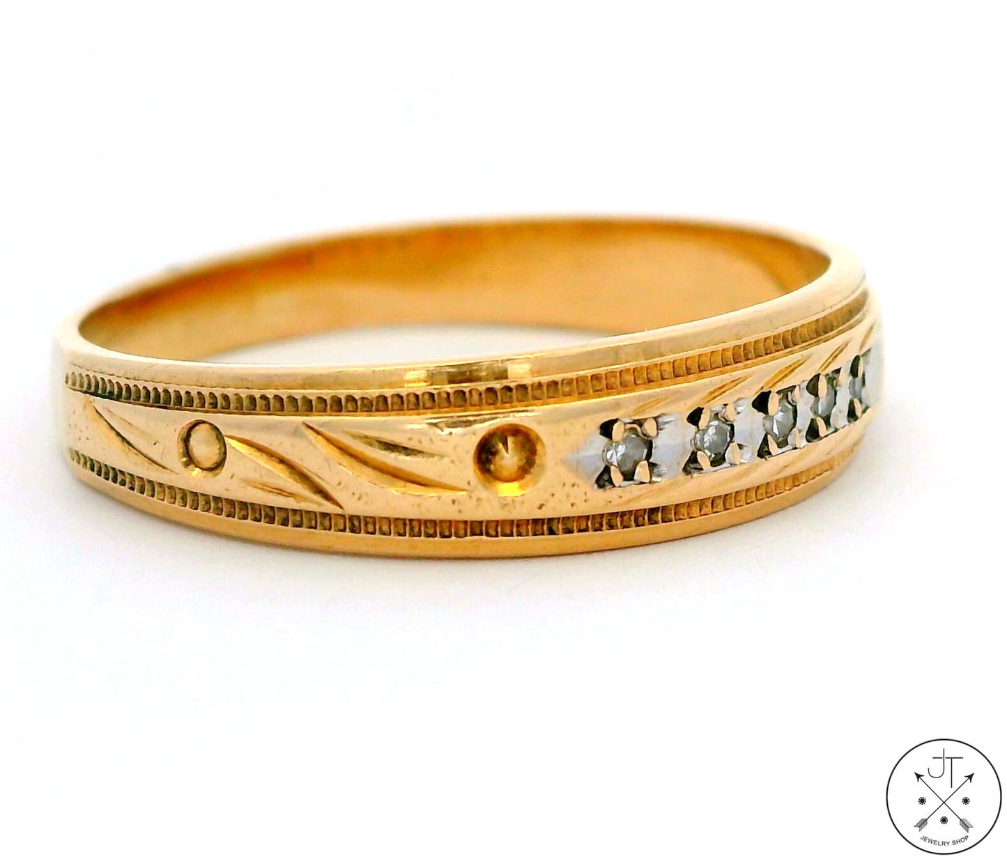 Vintage 14k Yellow Gold Band with Diamonds Size 7.75