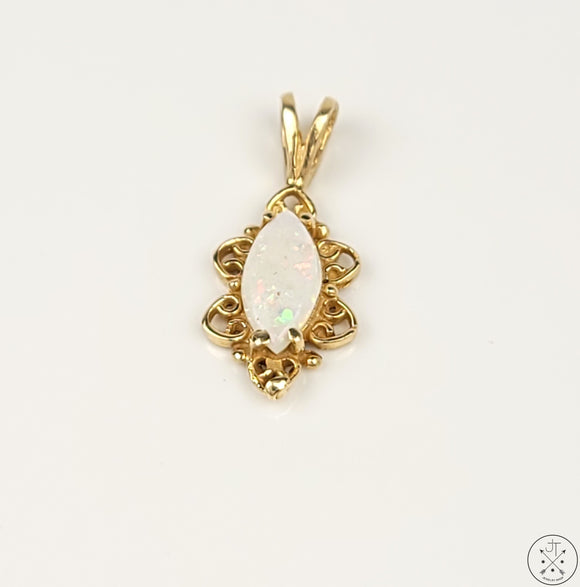 14k Yellow Gold Pendant with .30 Carat Opal Marquise Cabochon