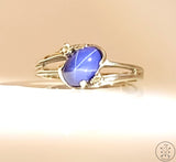 10k White Gold Ring with Star Sapphire and Diamond Size 5