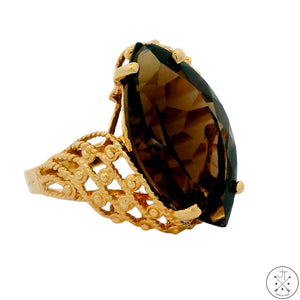 10k Yellow Gold Ring with Large Smoky Quartz Size 10.25 Marquise