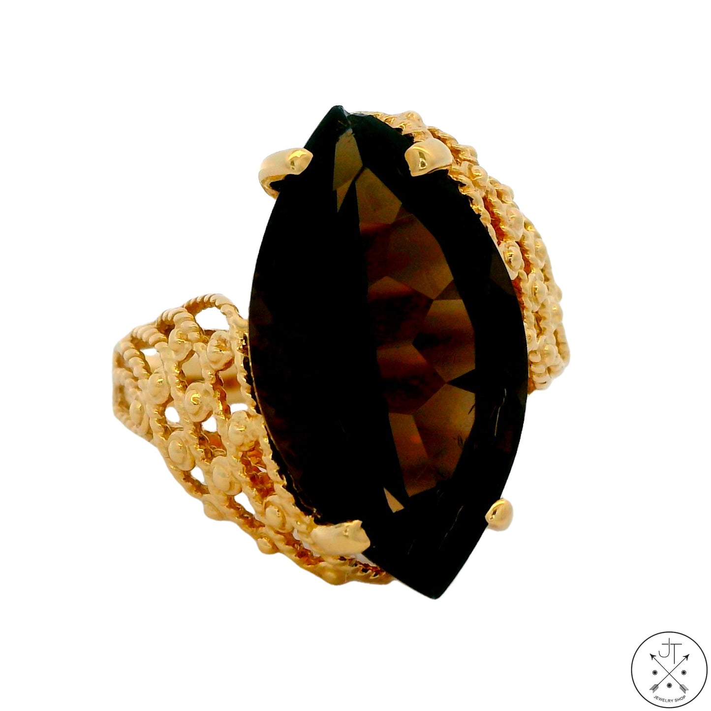10k Yellow Gold Ring with Large Smoky Quartz Size 10.25 Marquise