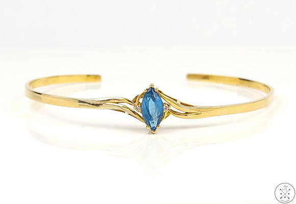 14k Yellow Gold Cuff with Topaz and Diamond Size
