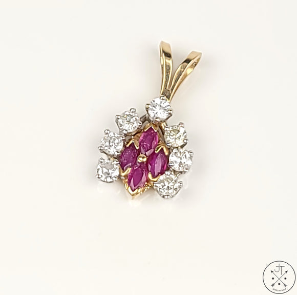 14k Yellow Gold Pendant with Spinel and Diamond