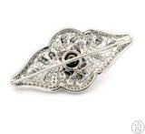 18k White Gold Brooch with 1 ctw Diamonds and 11.4 mm Black Pearl Deco Pin New