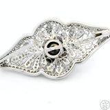 18k White Gold Brooch with 1 ctw Diamonds and 11.4 mm Black Pearl Deco Pin New