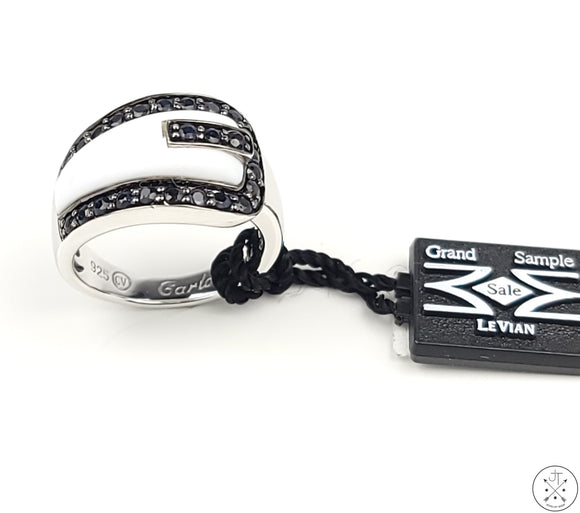 New LeVian Carlo Viani Sterling Silver Sapphire Buckle Band Black and White Size 7.25