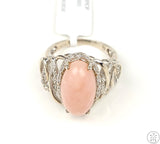 New LeVian Carlo Viani Sterling Silver Ring Pink Moss Agate and Diamond Size 7.5