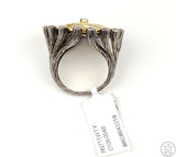 New Carlo Viani Dark Sterling Silver and Brass Ring with White Sapphires Size 7