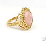 New Carlo Viani Sterling Silver Ring with Rose Quartz and Diamond Size 7.5 Gold Plate