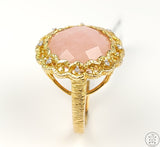 New Carlo Viani Sterling Silver Ring with Rose Quartz and Diamond Size 7.5 Gold Plate