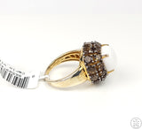 New Carlo Viani Sterling Silver Ring with Agate and Smoky Quartz Size 8.25 Gold Plate