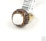 New Carlo Viani Sterling Silver Ring with Agate and Smoky Quartz Size 8.25 Gold Plate