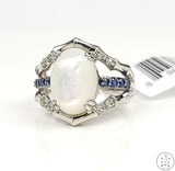 New LeVian Carlo Viani Sterling Silver Ring Mother of Pearl Sapphire and Topaz Size 8