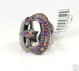 New Carlo Viani Dark Sterling Silver Buckle Ring with Sapphires Size 7.25