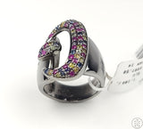 New Carlo Viani Dark Sterling Silver Buckle Ring with Sapphires Size 7.25