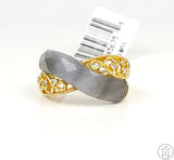 New Carlo Viani Sterling Silver Ring with Feldspar and Diamond Size 7.25 Gold Plate