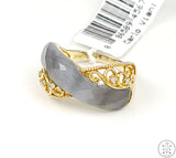 New Carlo Viani Sterling Silver Ring with Feldspar and Diamond Size 7.25 Gold Plate