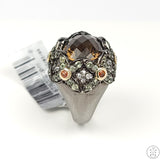 New LeVian Ziba Dark Sterling Silver Statement Ring with Sapphire and Quartz Size 6.25