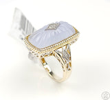 New Carlo Viani Sterling Silver Ring with Agate and Diamond Size 7