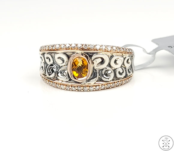 New Le Vian Sterling Silver and 14k Gold Band with Diamonds Citrine Size 7.5