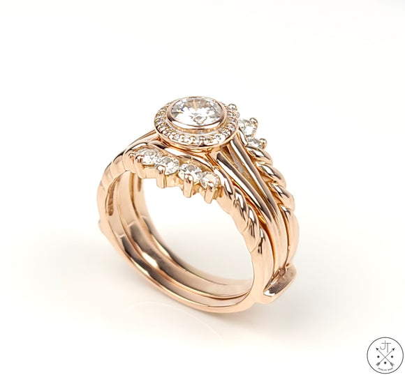 14k Rose Gold Ring with Guard Size 8.75 1 ctw Lab Diamonds GVVS2 Wedding Set