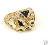 Vintage 10k Yellow Gold Mens Ring Size 11.5 Eagle Onyx