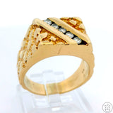 Vintage 14k Yellow Gold Nugget Ring with 1/5 ctw Diamonds Size 9.5 Estate