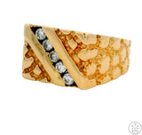 Vintage 14k Yellow Gold Nugget Ring with 1/5 ctw Diamonds Size 9.5 Estate