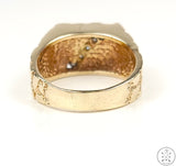 Vintage 14k Yellow Gold Nugget Ring with 1/5 ctw DIamonds Size 9.5 Estate