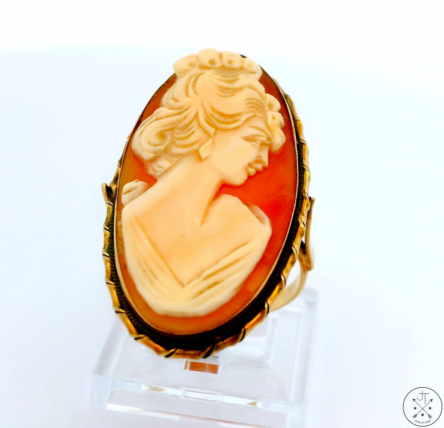 Large Antique 14k Yellow Gold Cameo Ring Size 8 Estate
