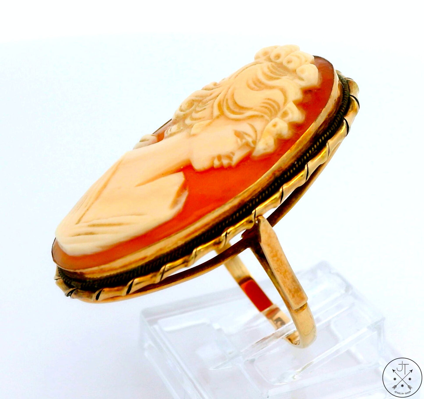 Large Antique 14k Yellow Gold Cameo Ring Size 8 Estate