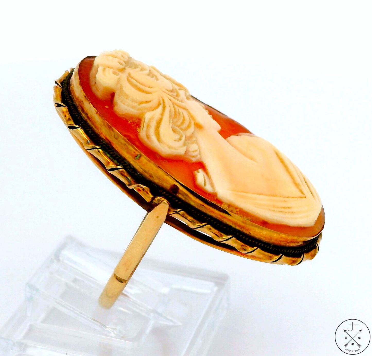 Large Antique 14k Yellow Gold Cameo Ring Size 8 Estate