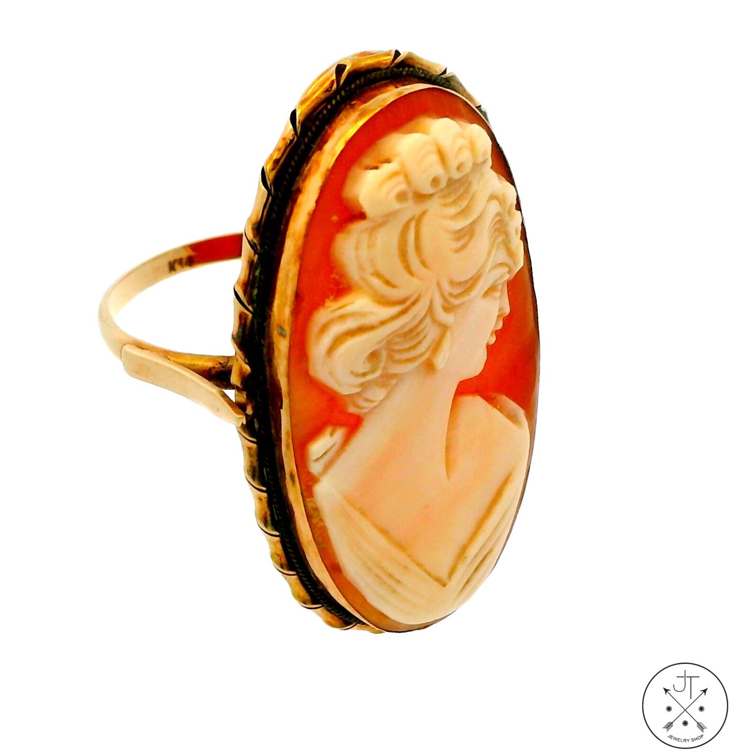 Large Antique 14k Yellow Gold Cameo Ring Size 8 Estate