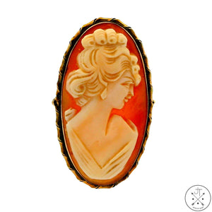 Large Antique 14k Yellow Gold Cameo Ring Size 8 Estate